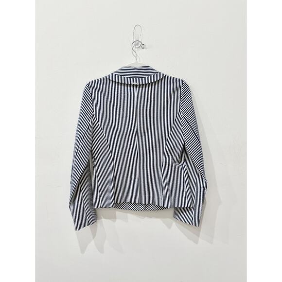 NWT St. John Seersucker Striped Single Breasted Blazer Midnight White Women's 4 - Picture 2 of 4